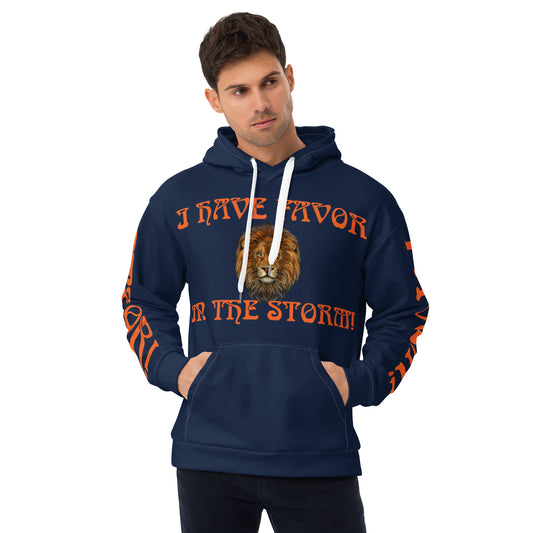 “I HAVE FAVOR IN THE STORM!”Navy Unisex Hoodie W/Orange Font