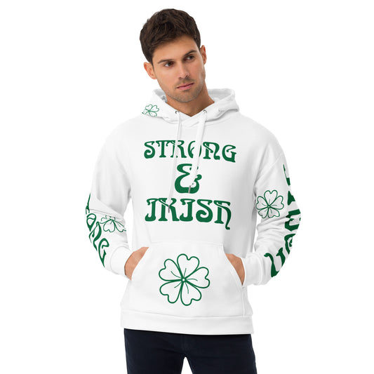 “STRONG&IRISH”White Unisex Hoodie W/Green Font