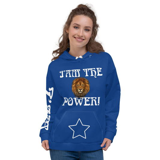 “I’AM THE POWER!”Blue Unisex Hoodie W/White Font