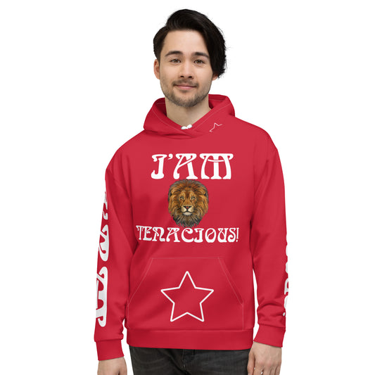 “I’AM TENACIOUS!”Red Unisex Hoodie W/White Font