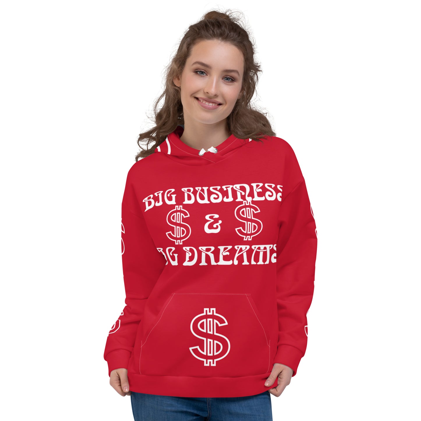 “BIG BUSINESS & BIG DREAMS!”Red Unisex Hoodie W/White Font