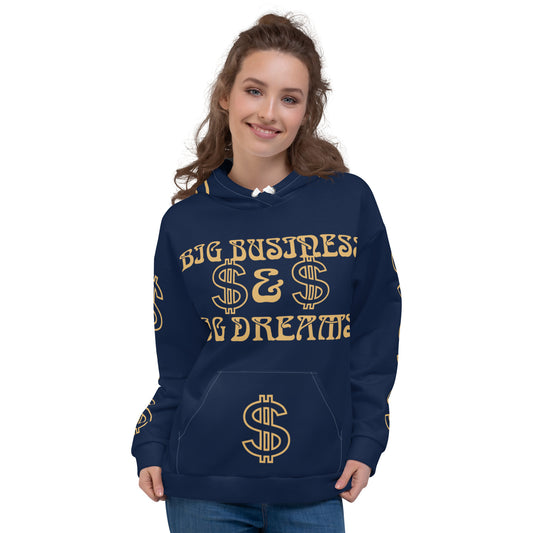 “BIG BUSINESS & BIG DREAMS!”Navy Unisex Hoodie W/Fawn Font