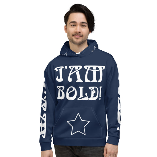 “I’AM BOLD!”Blue Unisex Hoodie W/White Font