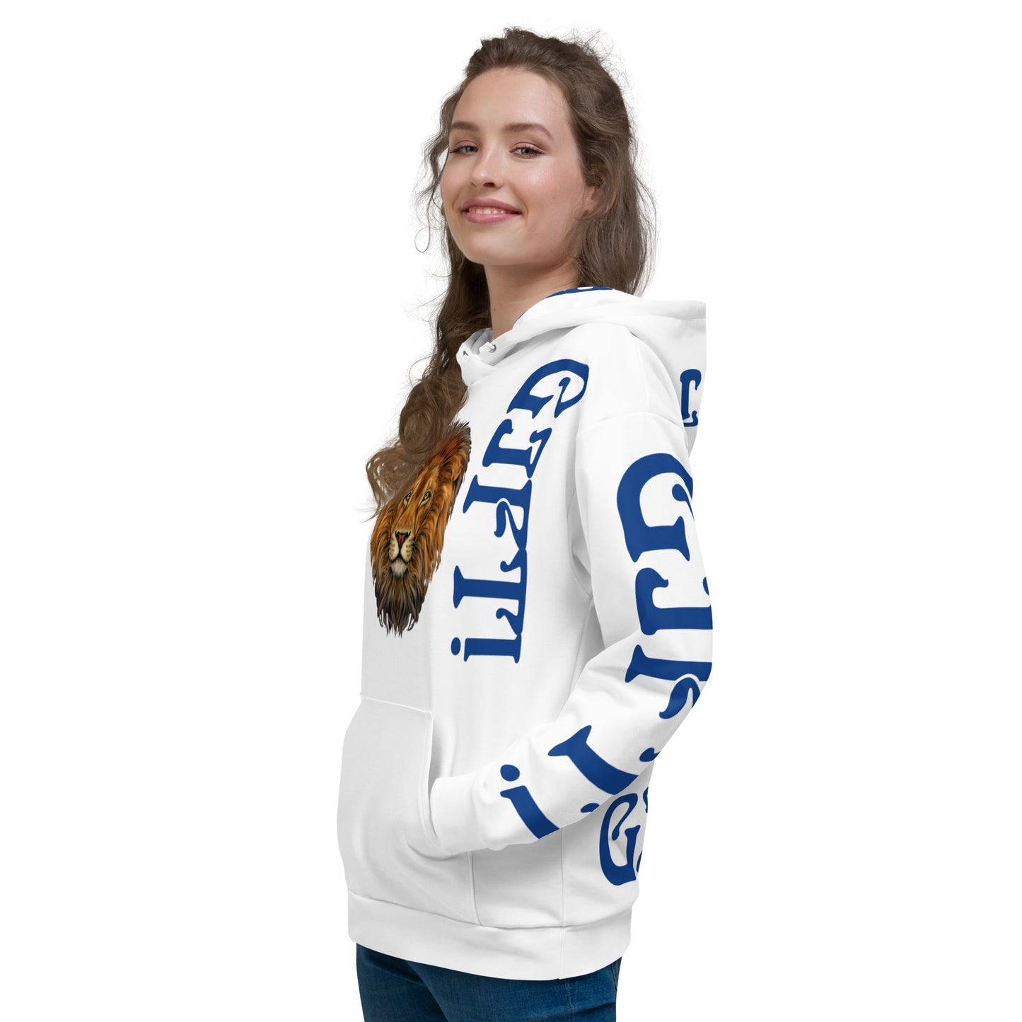 “I’AM A GIFT!”White Unisex Hoodie W/Blue Font