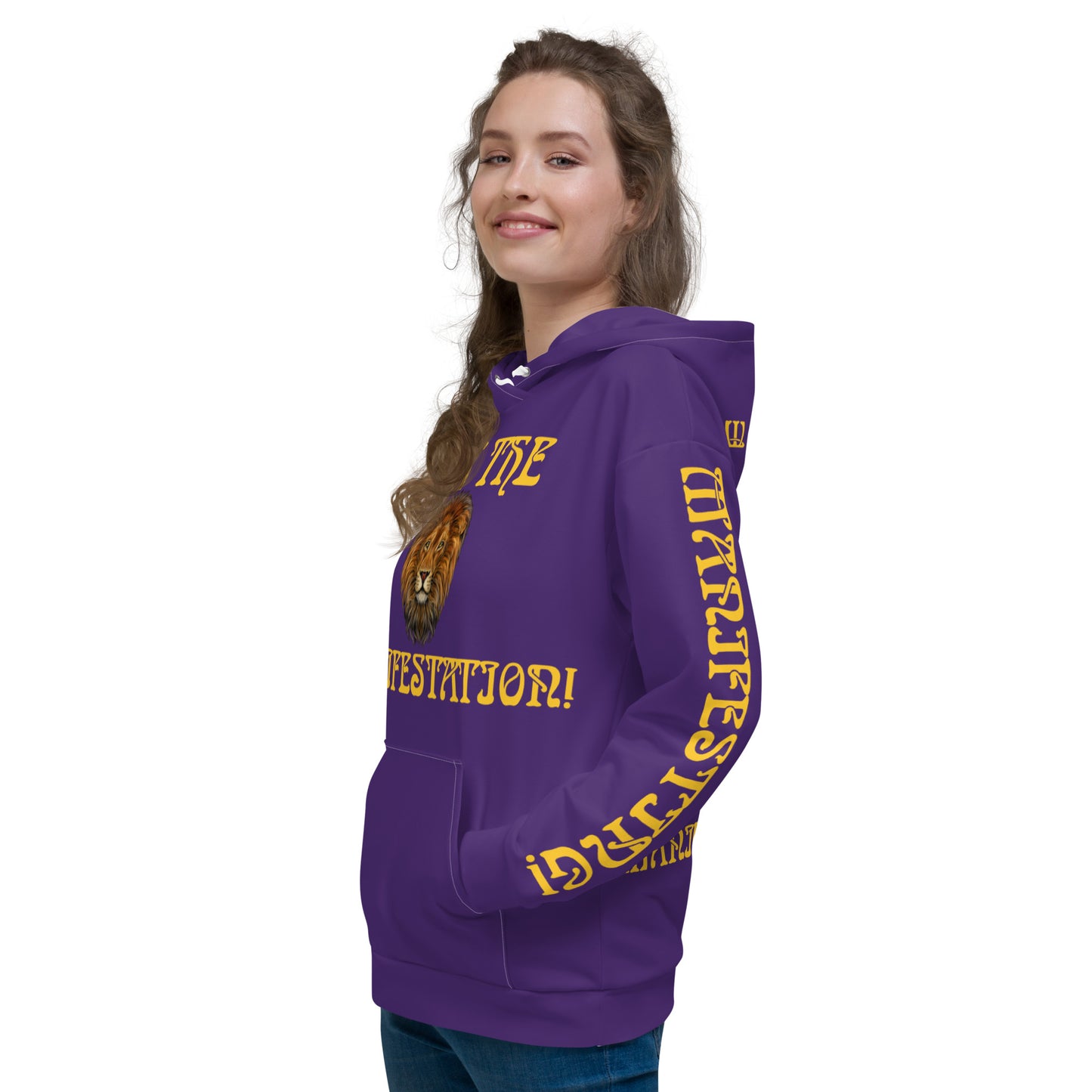 “I’AM THE MANIFESTATION!”Purple Unisex Hoodie W/Yellow Font