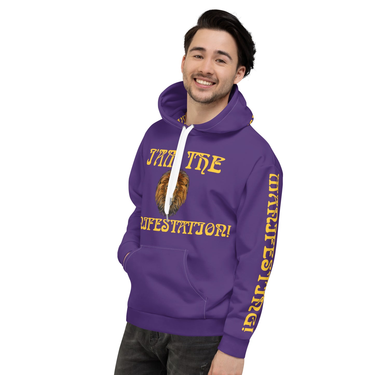 “I’AM THE MANIFESTATION!”Purple Unisex Hoodie W/Yellow Font