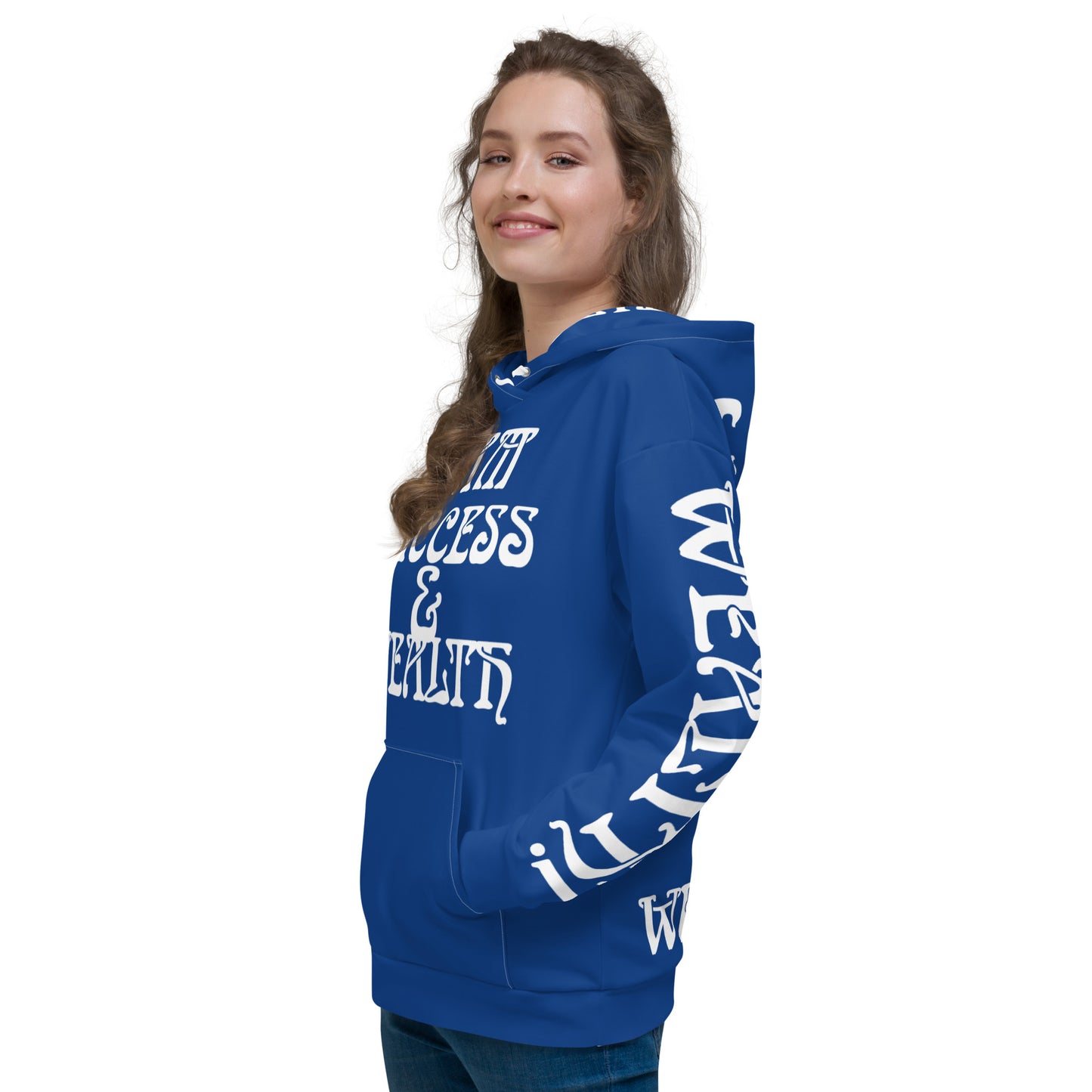 “I’AM SUCCESS&WEALTH!”Blue Unisex Hoodie W/White Font