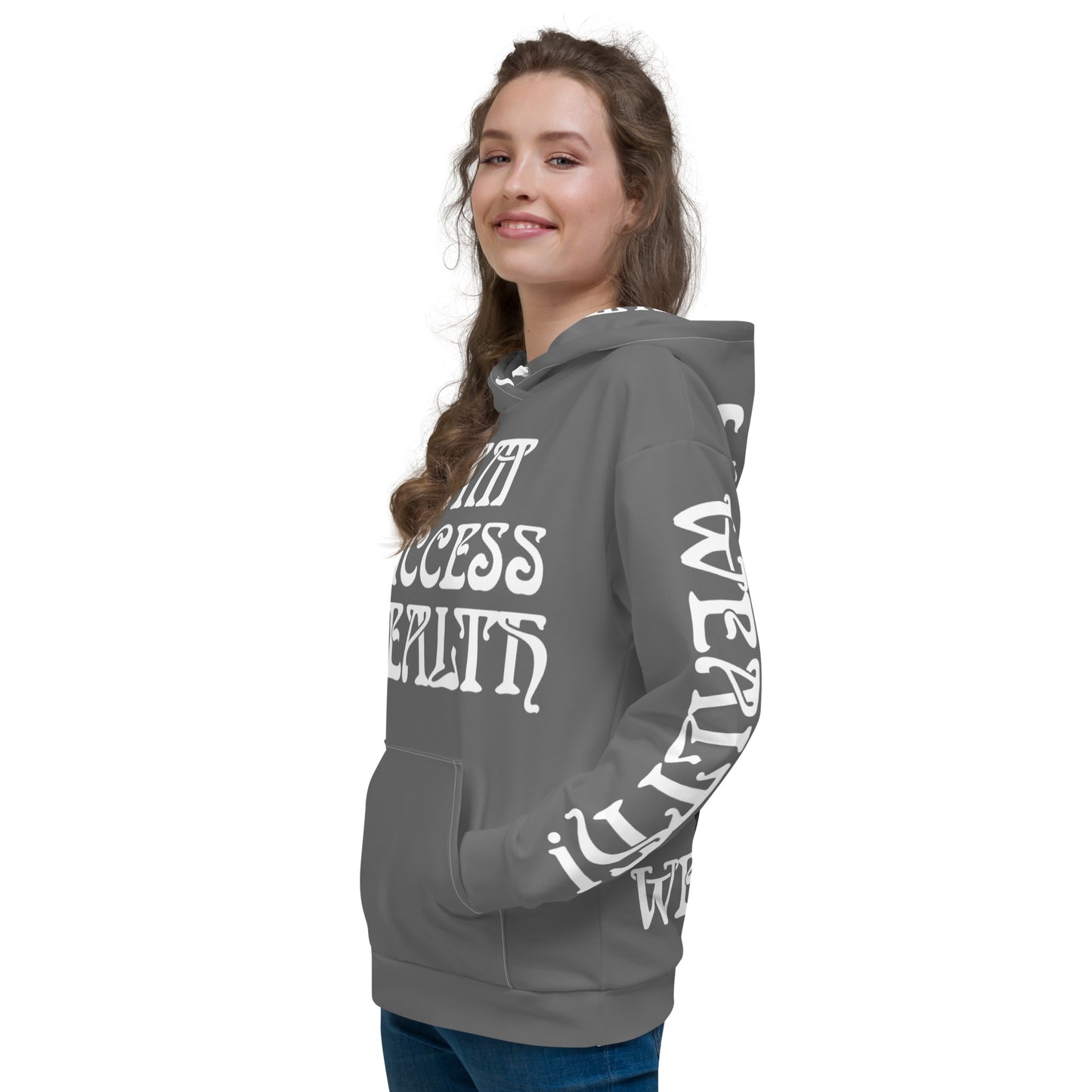 “I’AM SUCCESS,WEALTH!”Grey Unisex Hoodie W/White Font