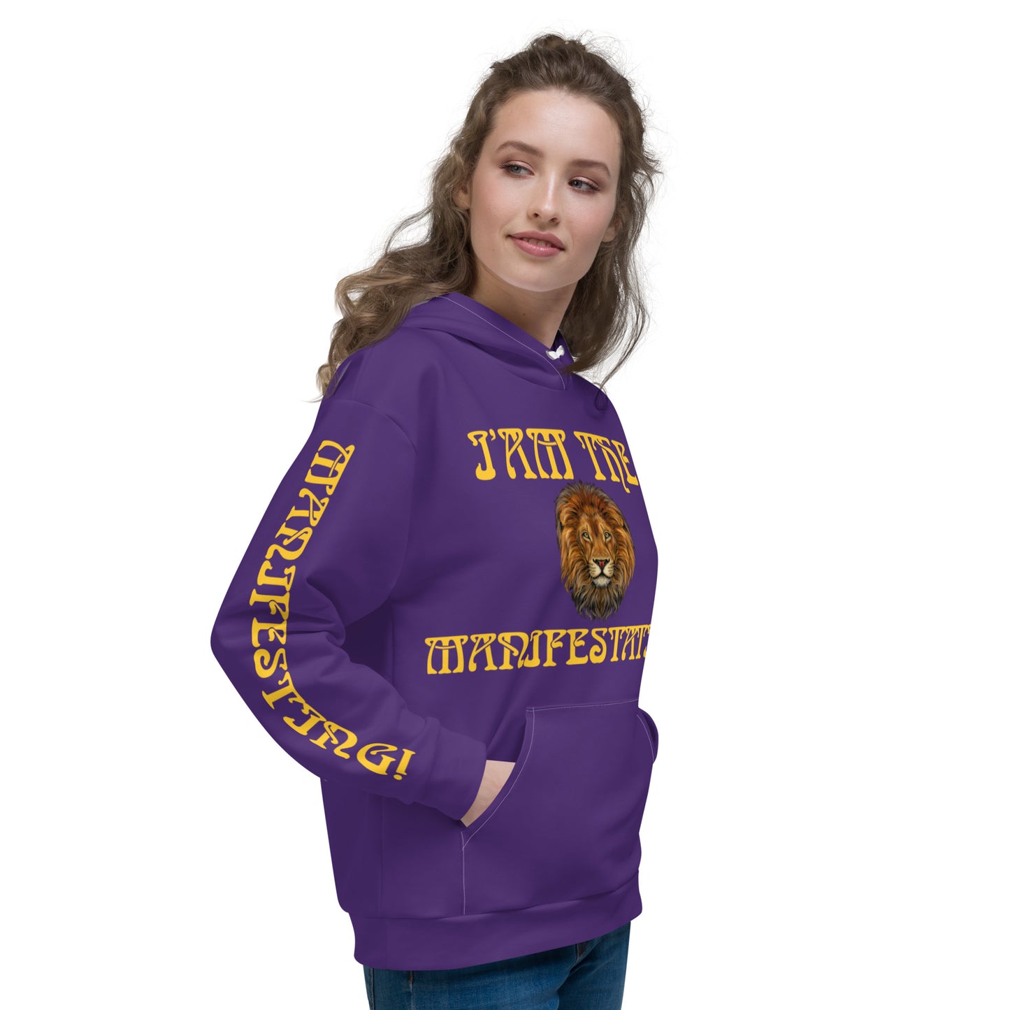 “I’AM THE MANIFESTATION!”Purple Unisex Hoodie W/Yellow Font