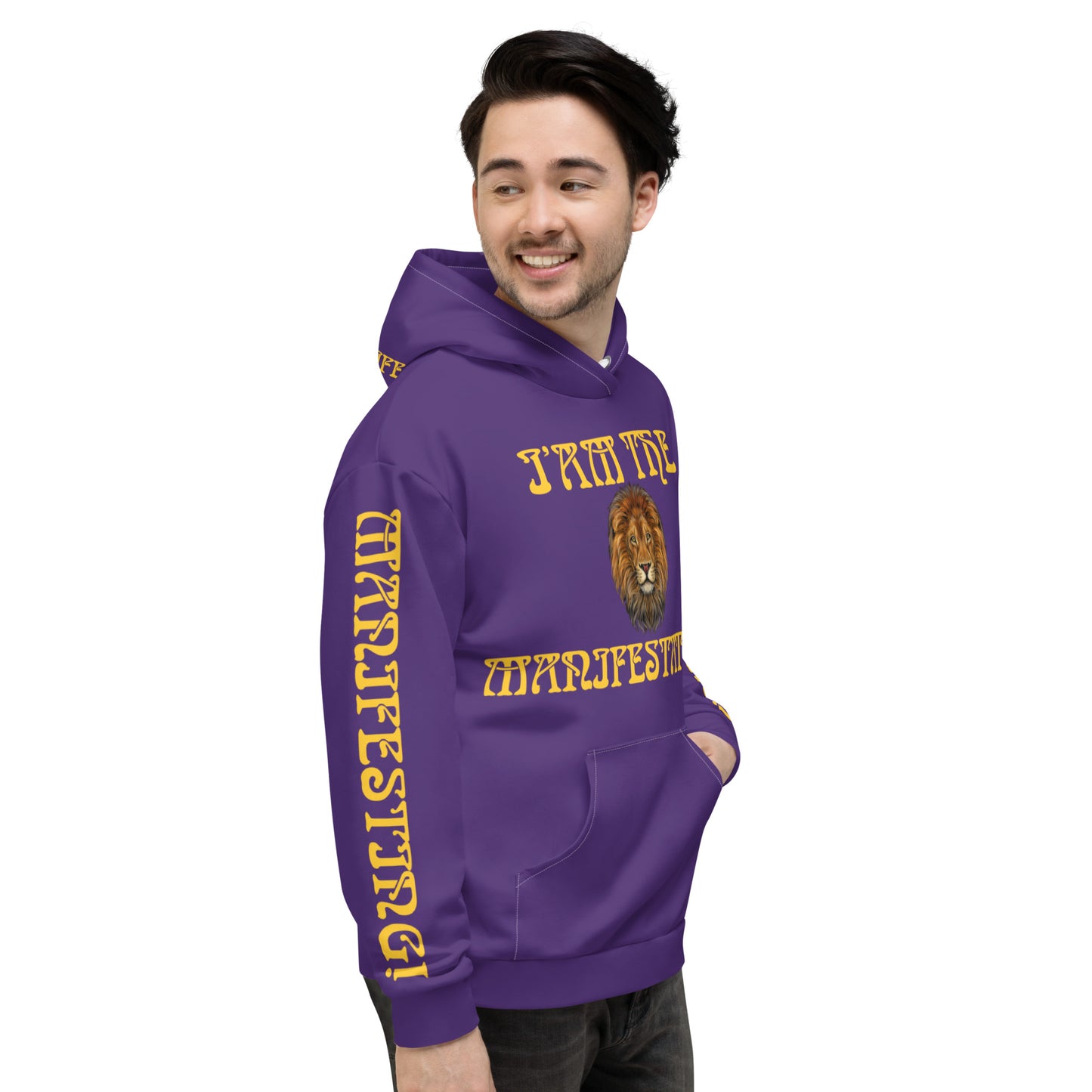 “I’AM THE MANIFESTATION!”Purple Unisex Hoodie W/Yellow Font