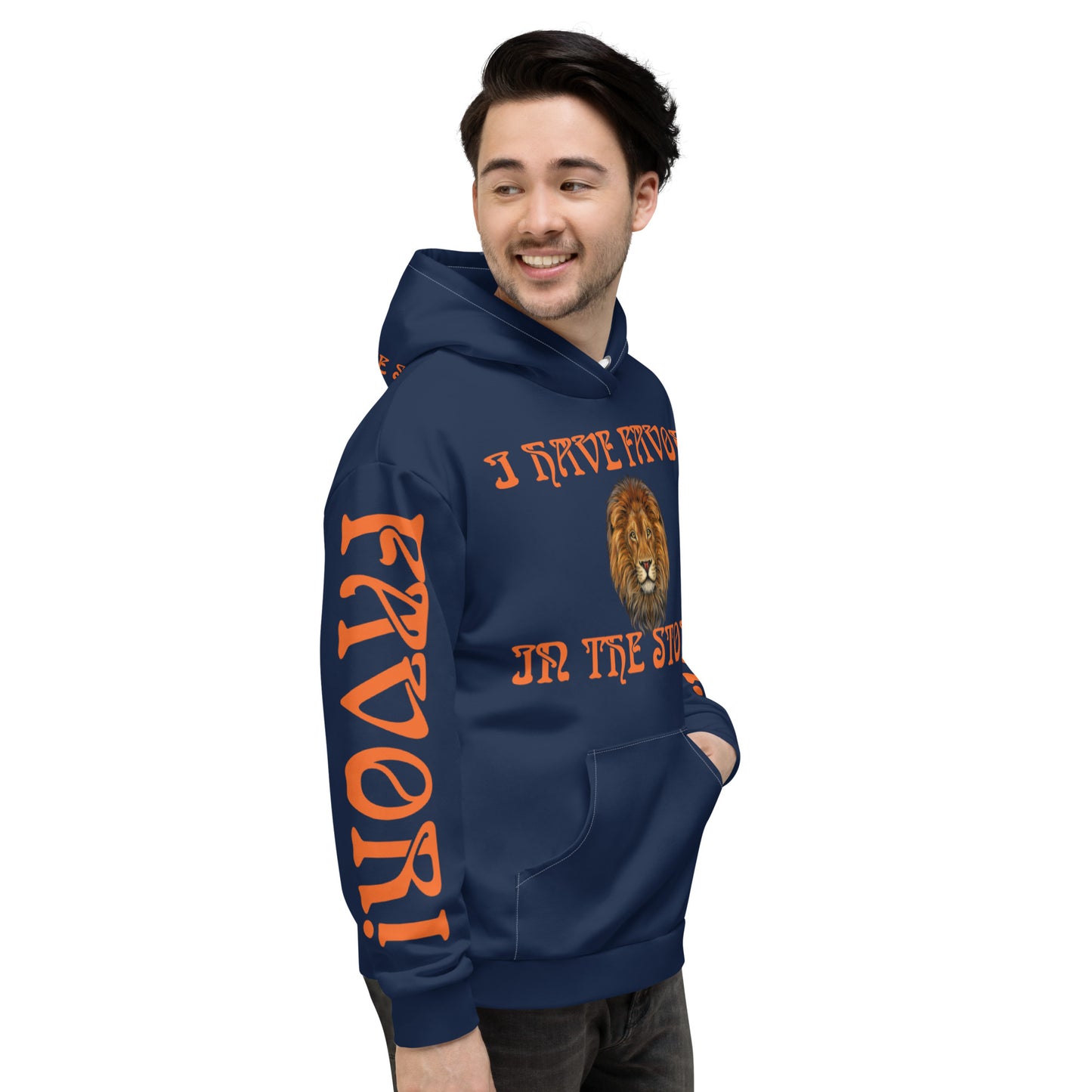 “I HAVE FAVOR IN THE STORM!”Navy Unisex Hoodie W/Orange Font