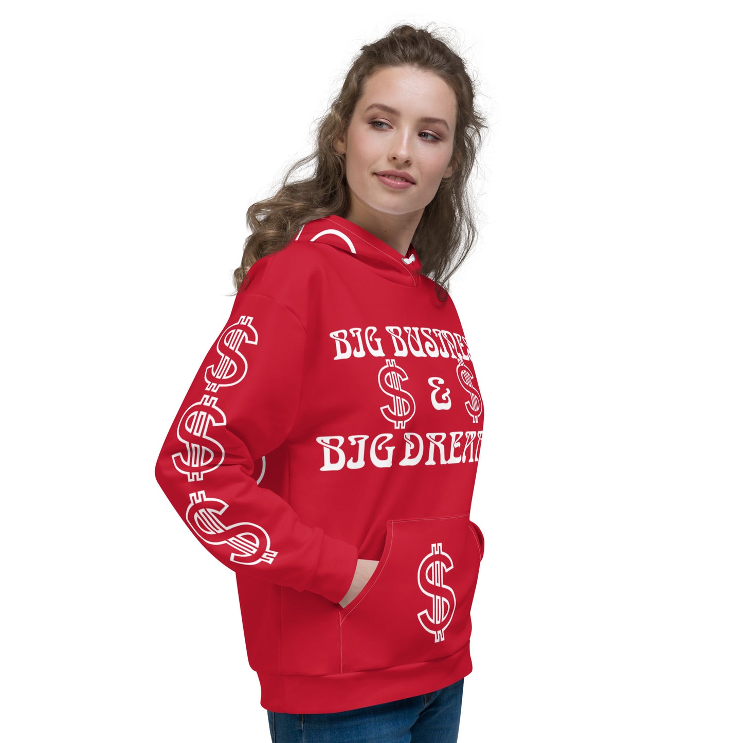 “BIG BUSINESS & BIG DREAMS!”Red Unisex Hoodie W/White Font