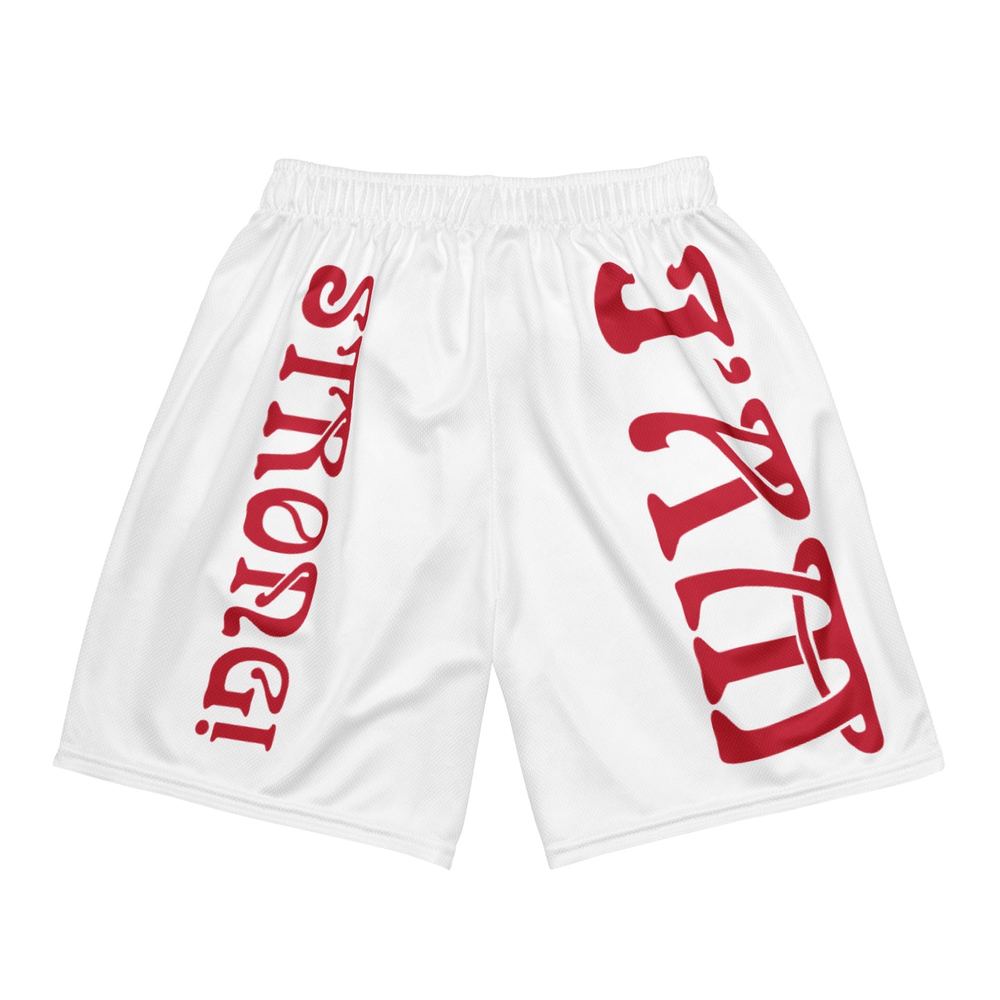 “I’AM STRONG!” White Unisex Sport Shorts W/Red Font