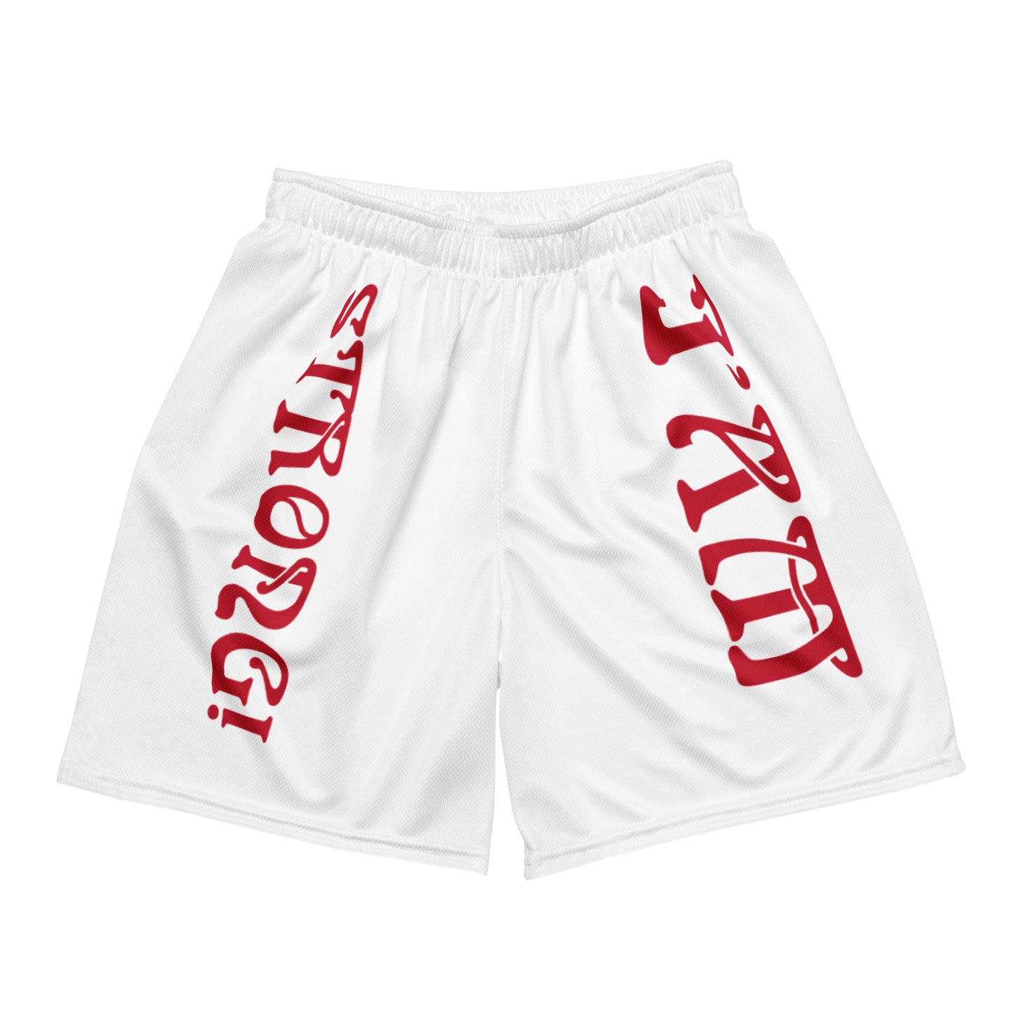 “I’AM STRONG!” White Unisex Sport Shorts W/Red Font