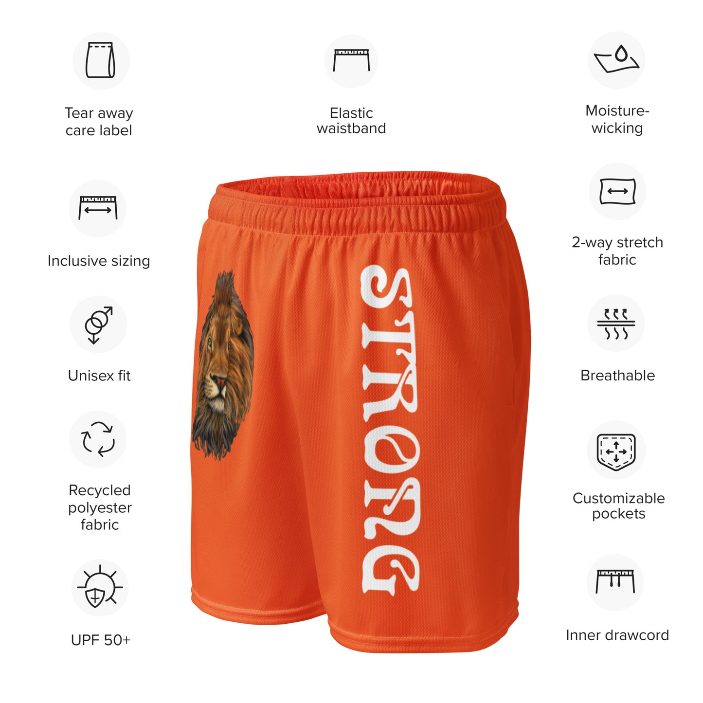 “STRONG”Orange Unisex Sport Shorts W/White Font