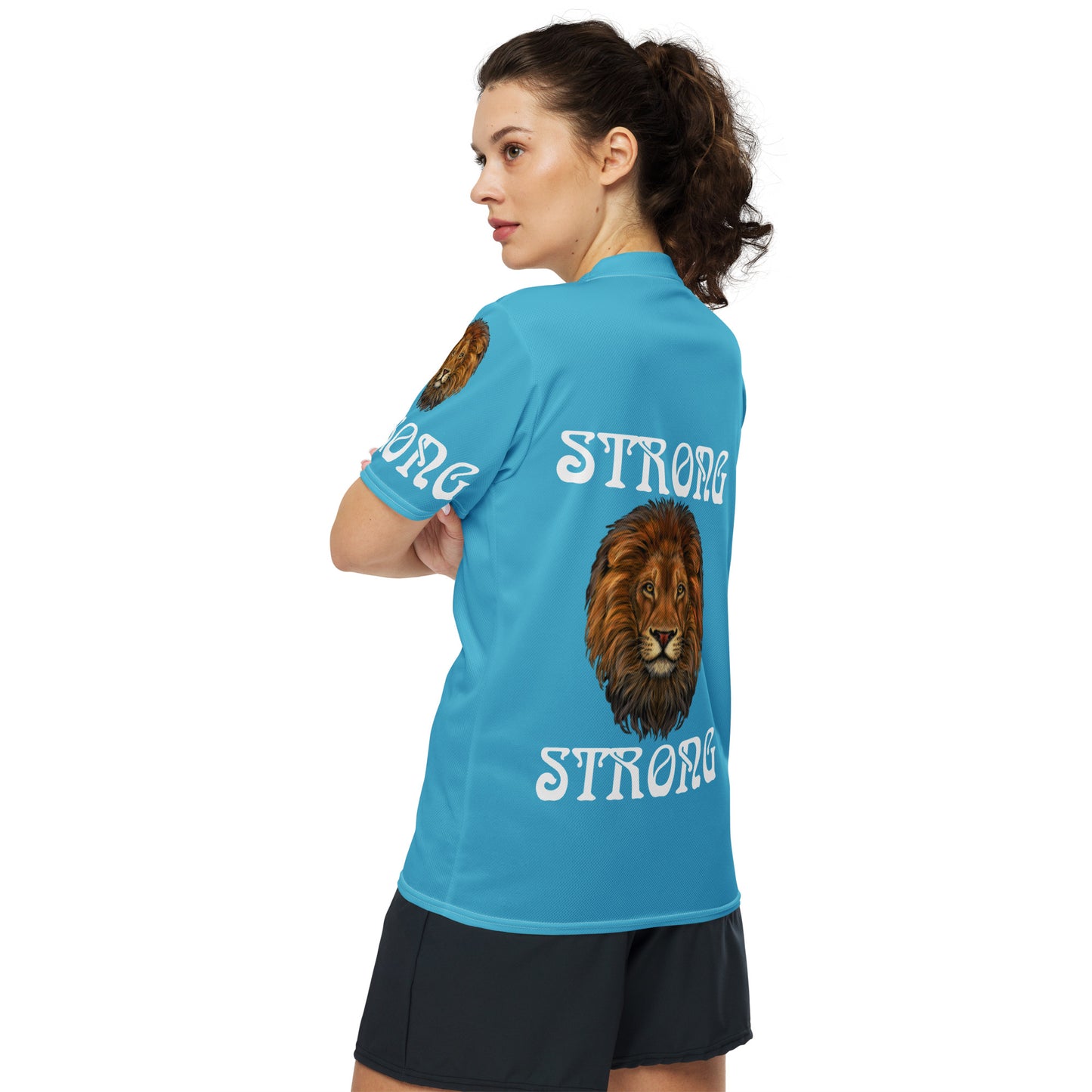 “STRONG”SkyBlue Unisex Sports Jersey W/White Font