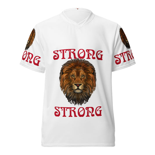 “STRONG”White Unisex Sports Jersey W/Red Font