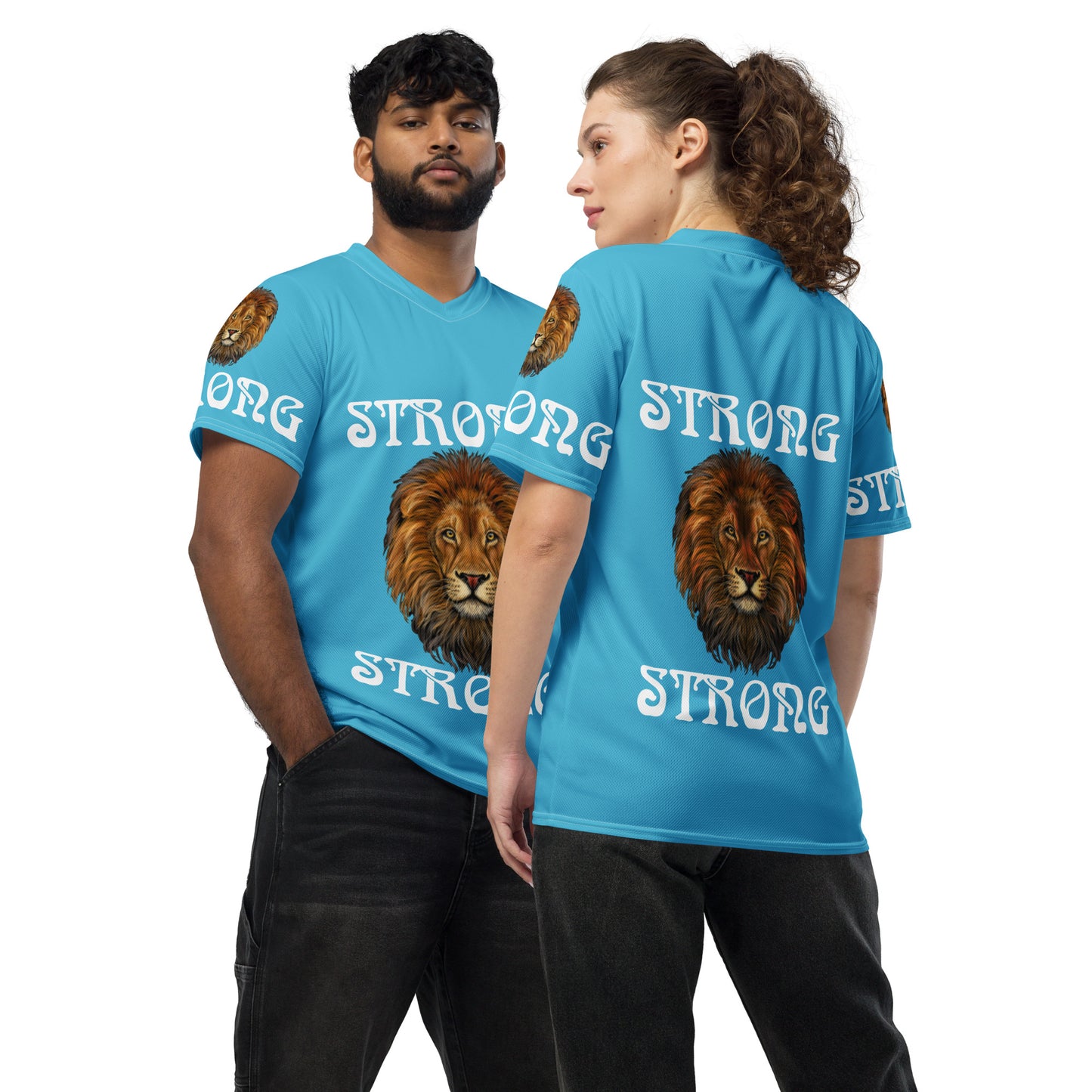 “STRONG”SkyBlue Unisex Sports Jersey W/White Font