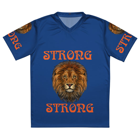 “STRONG”Blue Unisex Sports Jersey W/Orange Font