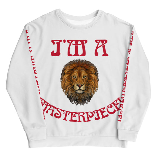 “I’M A MASTERPIECE!”White Unisex Sweatshirt W/Red Font