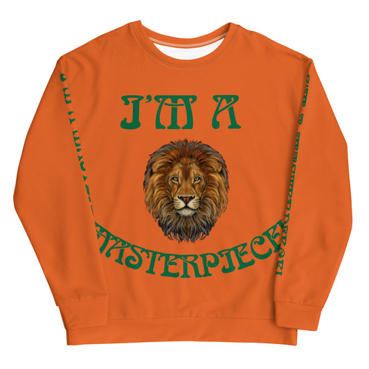 “I’M A MASTERPIECE!”Orange Unisex Sweatshirt W/Green Font