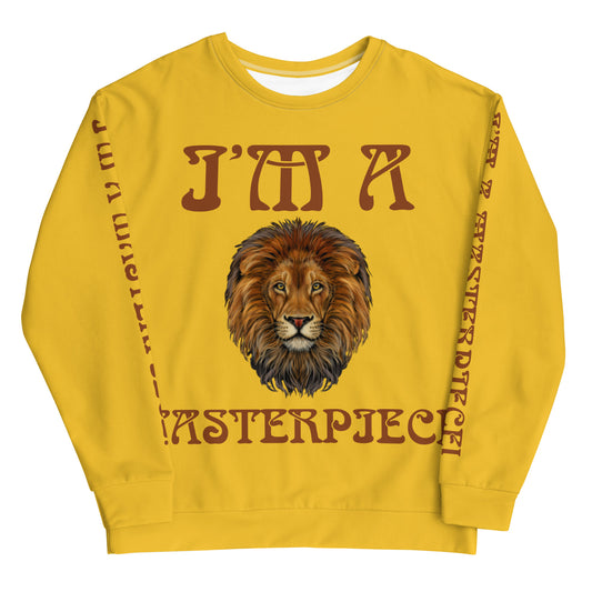 “I’M A MASTERPIECE!”Yellow Unisex Sweatshirt W/Brown Font