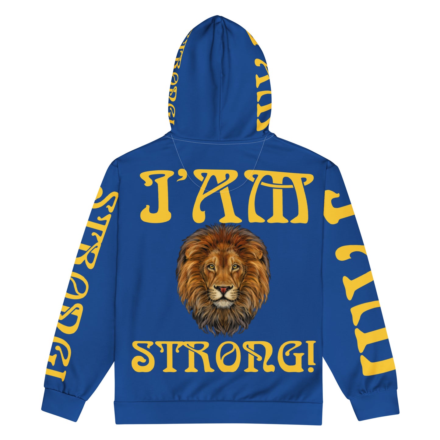 “I’AM STRONG!”Blue Unisex Zip Hoodie W/Yellow Font