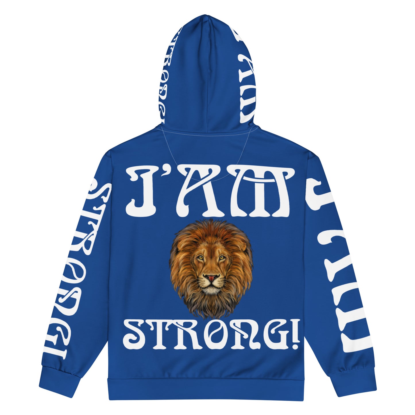 “I’AM STRONG!” Blue Unisex Zip Hoodie W/White Font