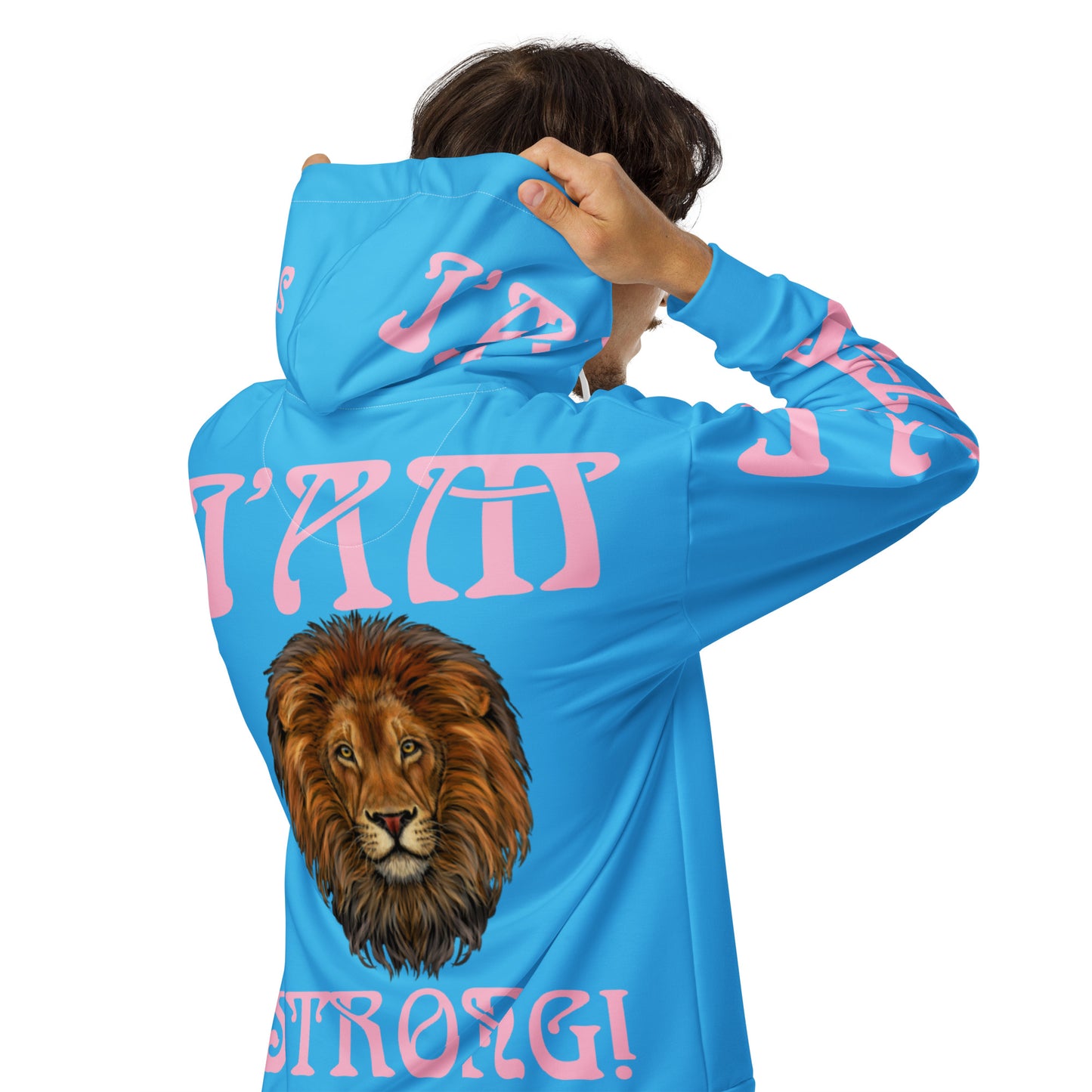 “I’AM STRONG!”SkyBlue Unisex Zip Hoodie W/Cotton Candy Font