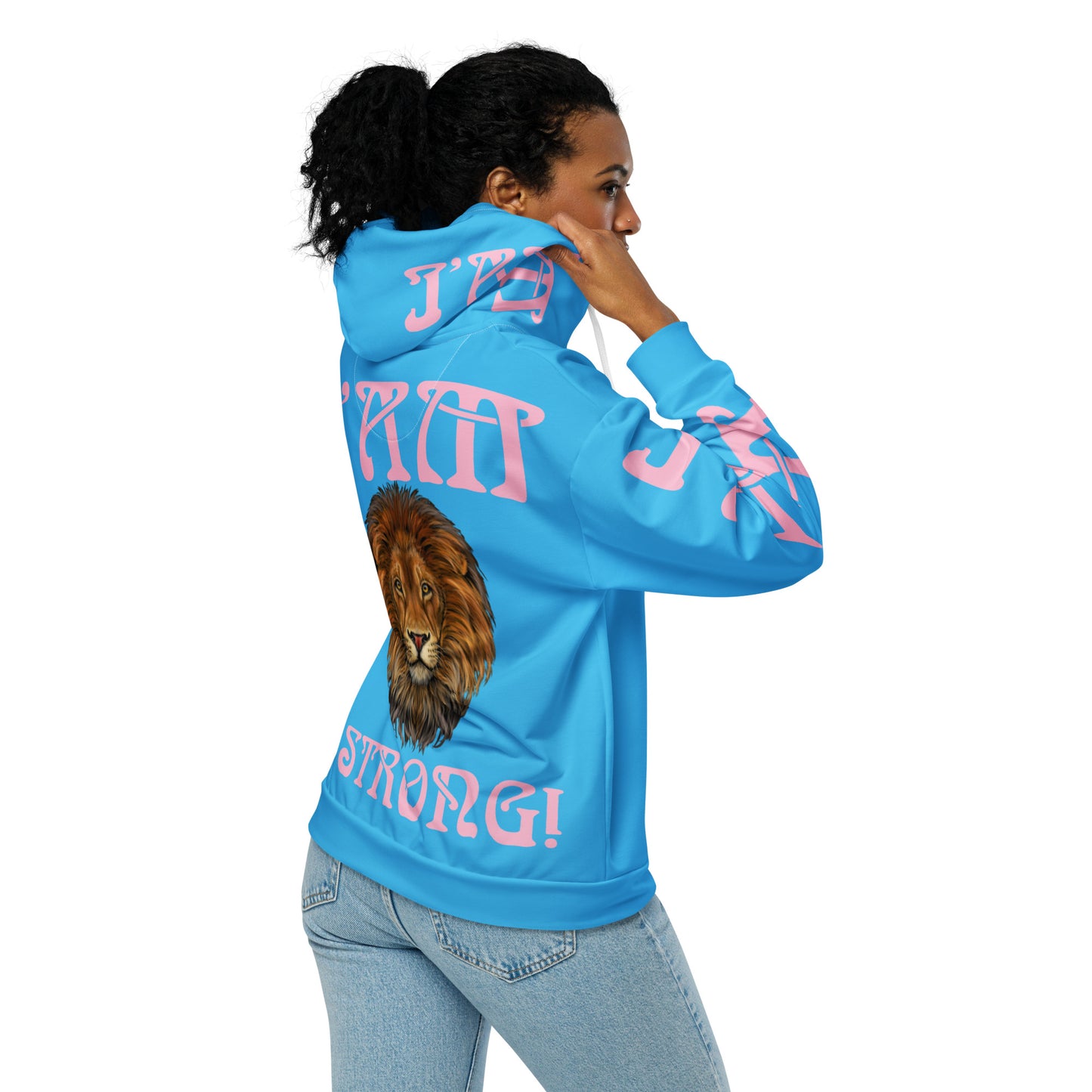 “I’AM STRONG!”SkyBlue Unisex Zip Hoodie W/Cotton Candy Font