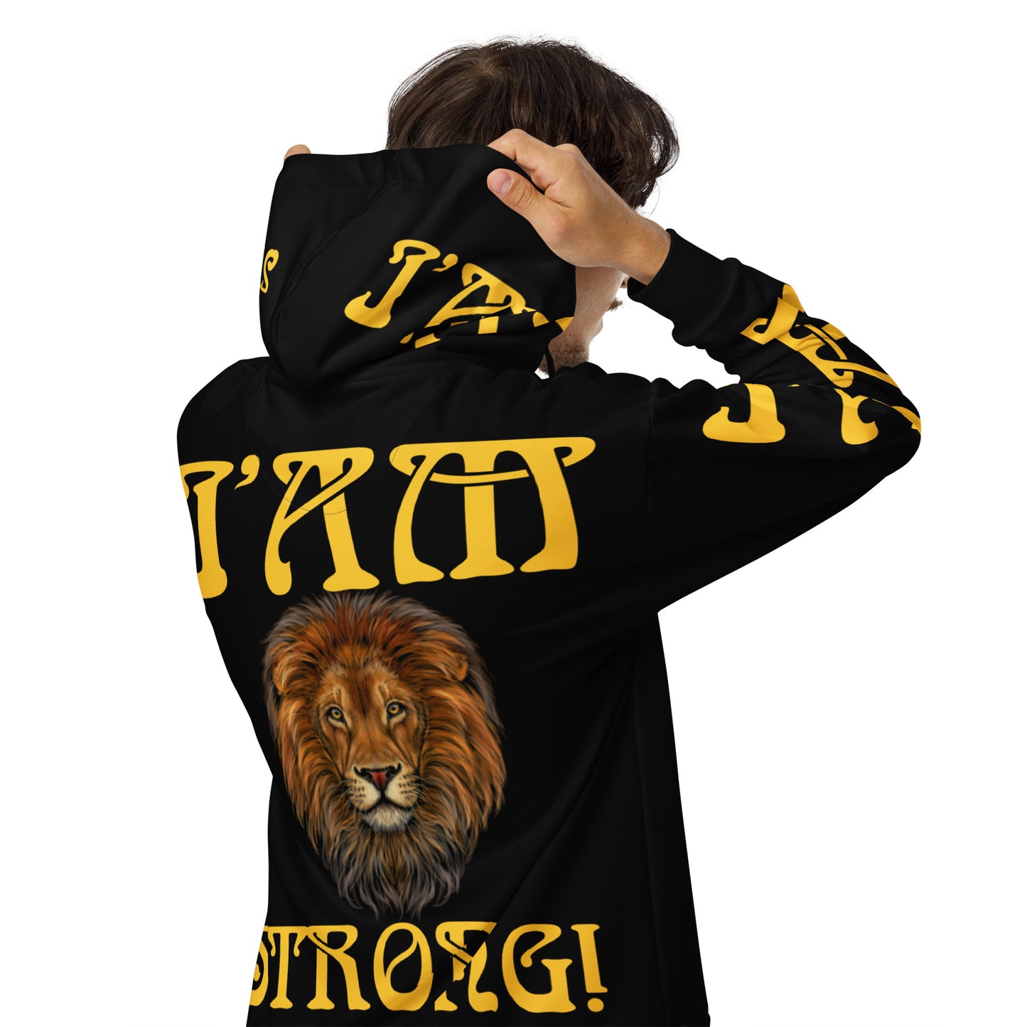 “I’AM STRONG!”Black Unisex Zip Hoodie W/Yellow Font