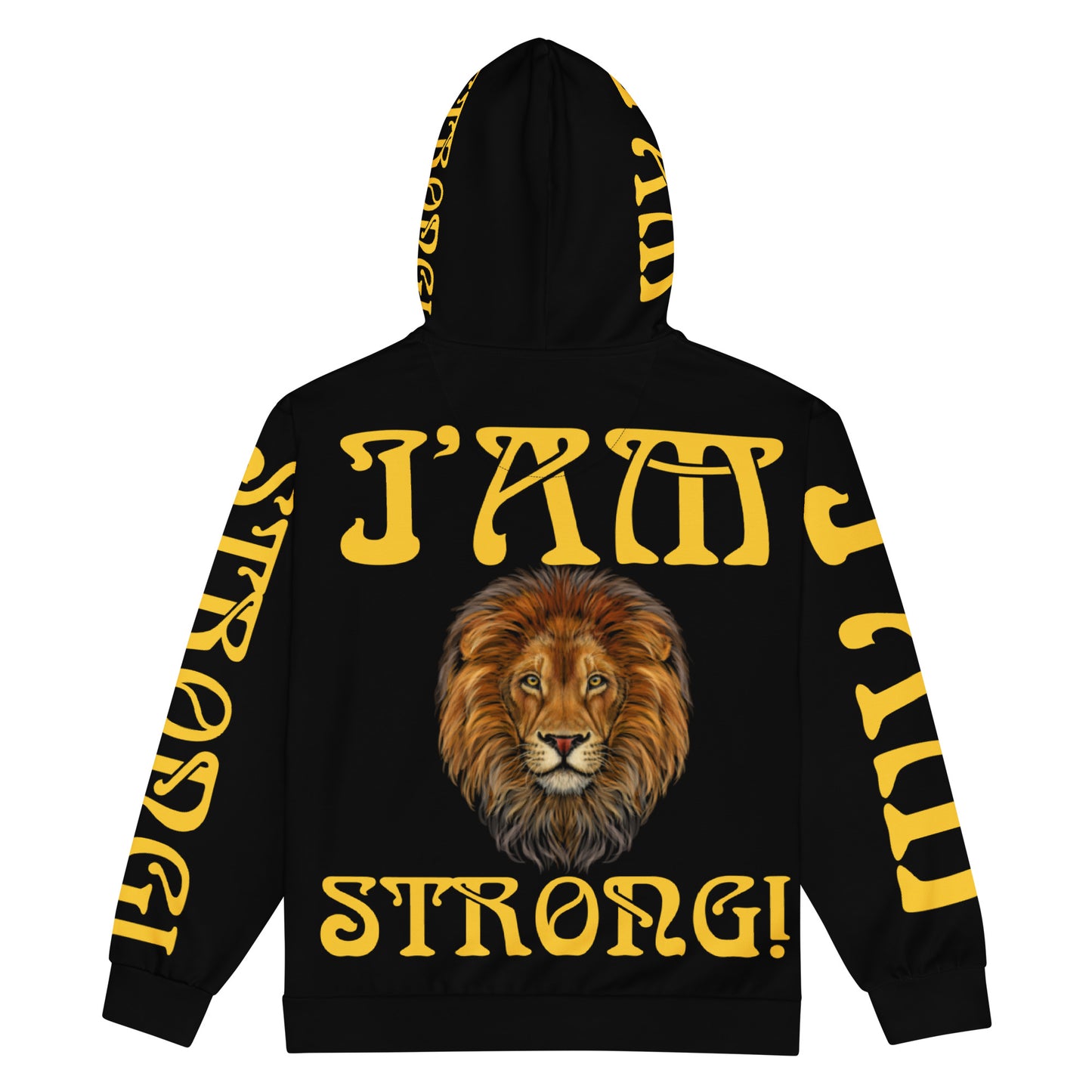 “I’AM STRONG!”Black Unisex Zip Hoodie W/Yellow Font