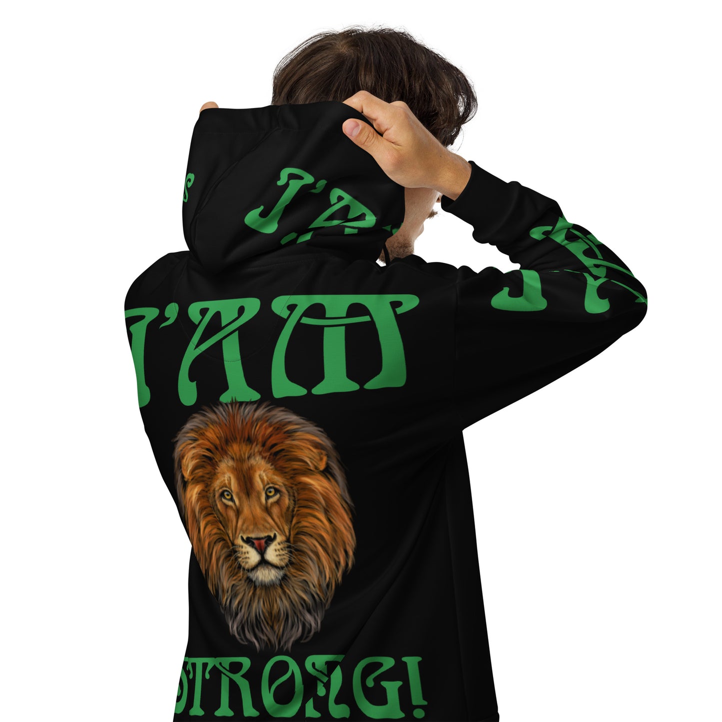 “I’AM STRONG!”Black Unisex Zip Hoodie W/Green Font