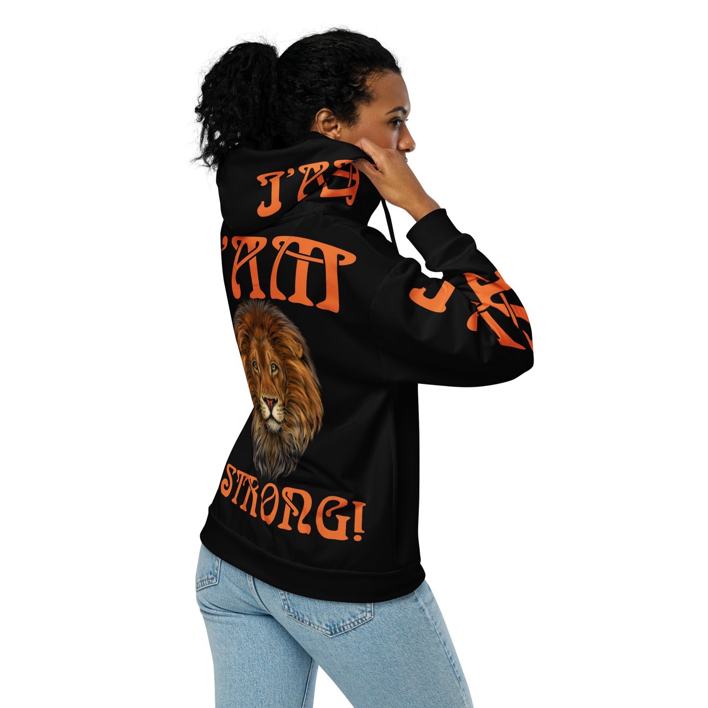 “I’AM STRONG!”Black Unisex Zip Hoodie W/Orange Font