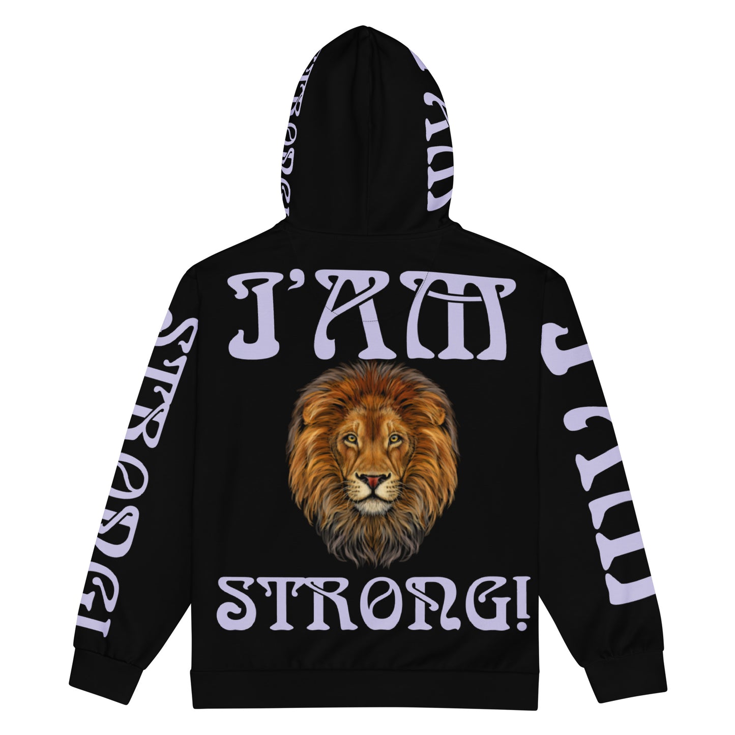 “I’AM STRONG!”Black Unisex Zip Hoodie W/Light Purple Font