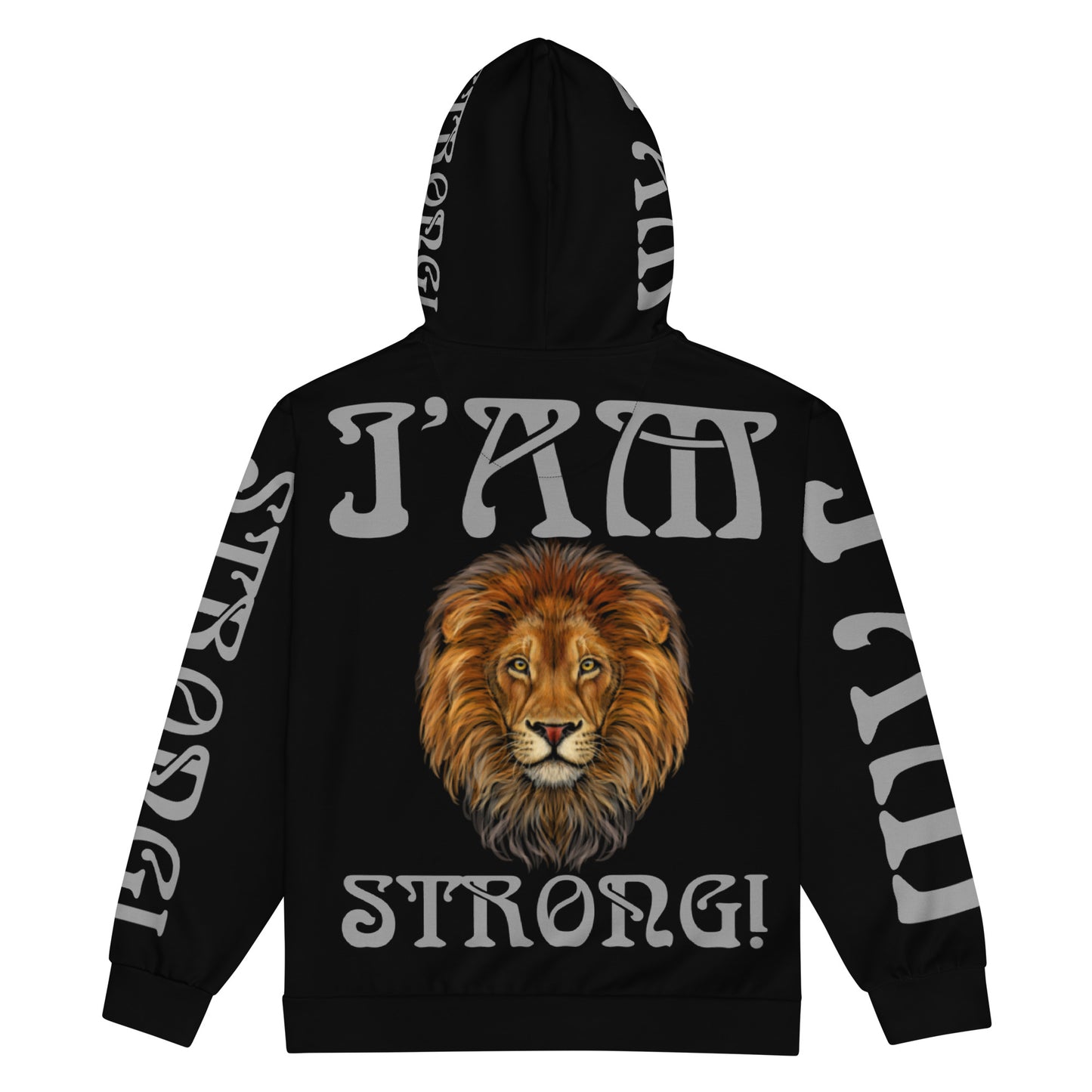 “I’AM STRONG!” Black Unisex Zip Hoodie W/Silver Font