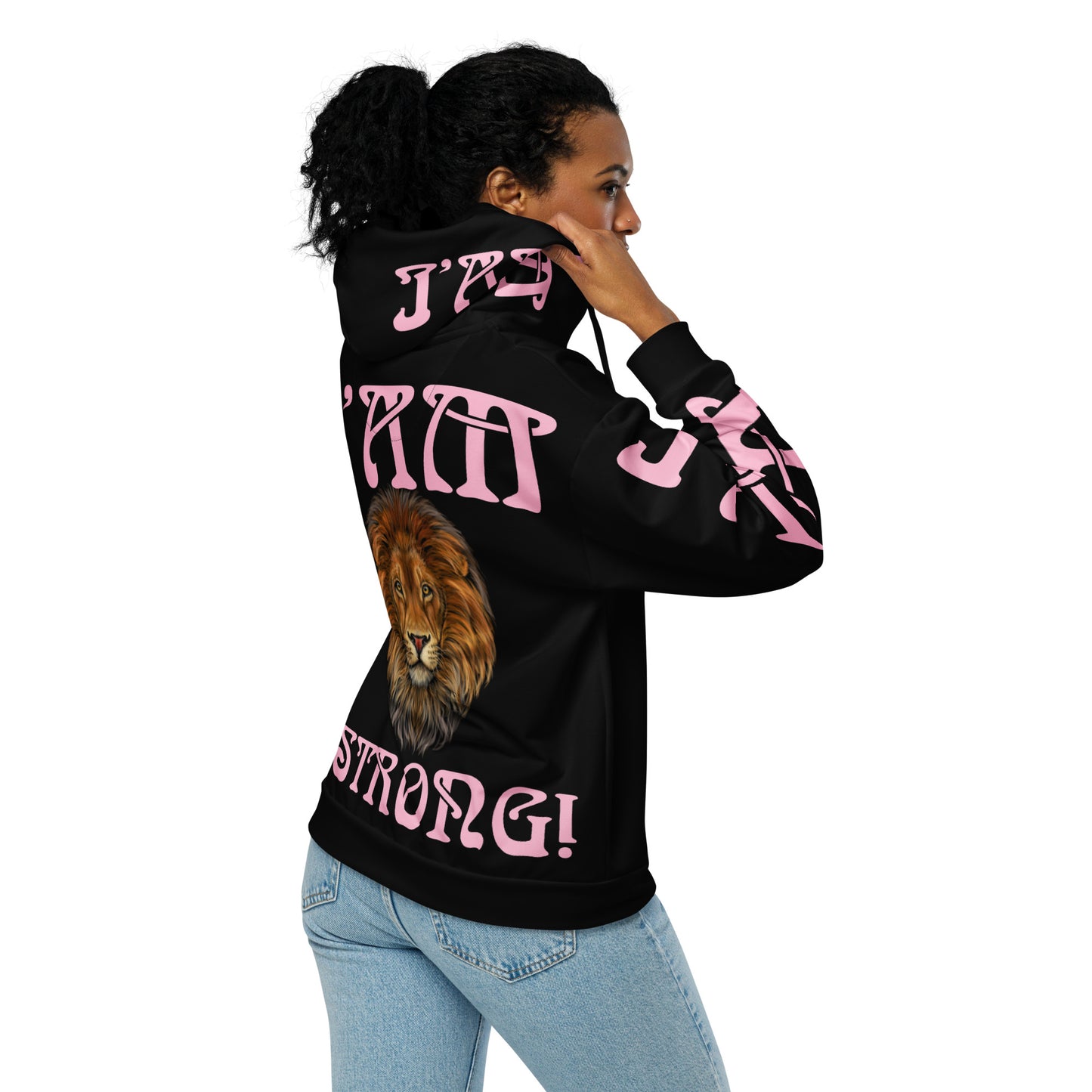 “I’AM STRONG!” Black Unisex Zip Hoodie W/Cotton Candy Font