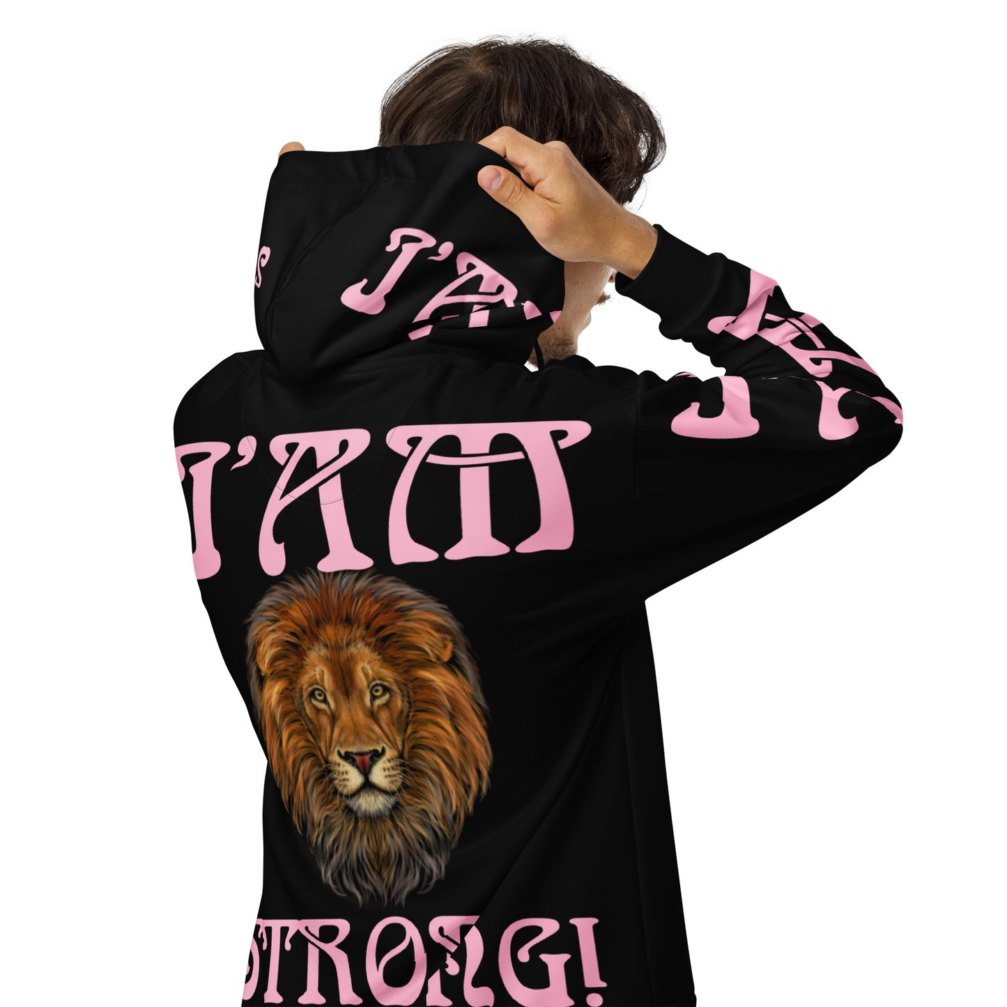 “I’AM STRONG!” Black Unisex Zip Hoodie W/Cotton Candy Font