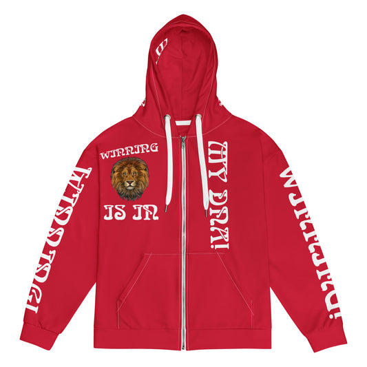 “WINNING IS IN MY DNA!”Red Unisex Zip Hoodie W/White Font