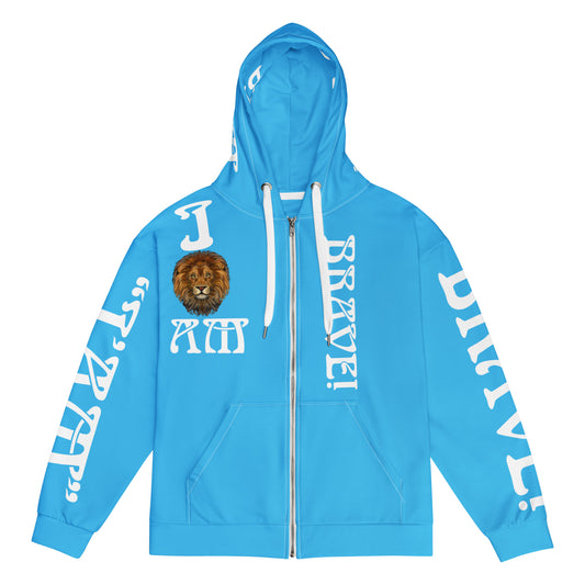 “I’AM BRAVE!”SkyBlue Unisex Zip Hoodie W/White Font