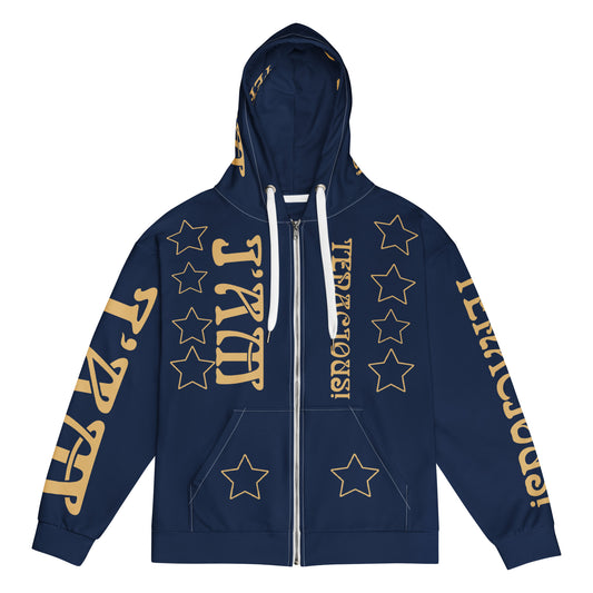 “I’AM TENACIOUS!”Navy Unisex Zip Hoodie W/Fawn Font