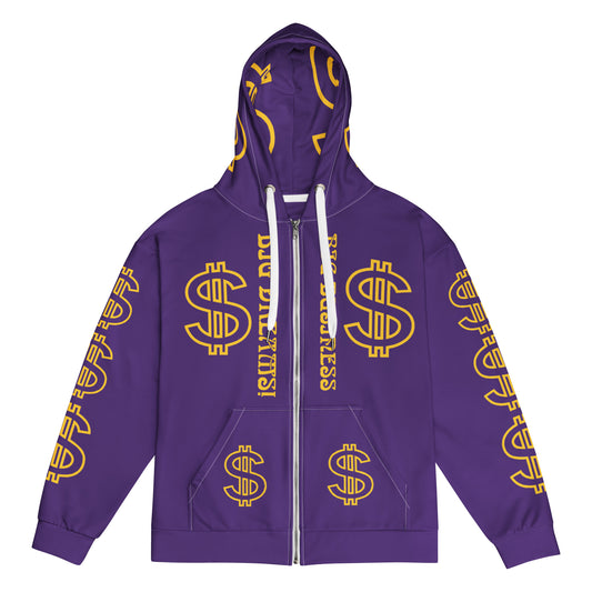 “BIG BUSINESS & BIG DREAMS!”Purple Unisex Zip Hoodie W/Yellow Font