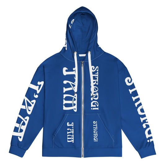 “I’AM STRONG” Blue Unisex Zip Hoodie W/White Font