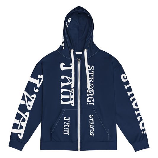 “I’AM STRONG!”Navy Unisex Zip Hoodie W/White Font