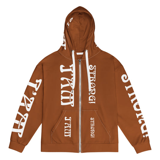 “I’AM STRONG!”Brown Unisex Zip Hoodie W/White Font