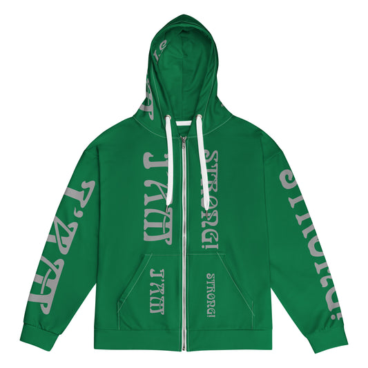 “I’AM STRONG!”Green Unisex Zip Hoodie W/Silver Font