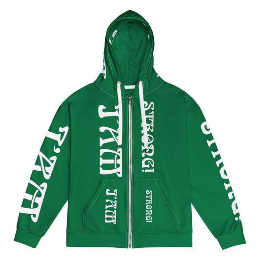 “I’AM STRONG!” Green Unisex Zip Hoodie W/White Font