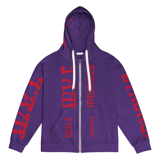 “I’AM STRONG!”Purple Unisex Zip Hoodie W/Red Font