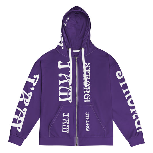 “I’AM STRONG!”Purple Unisex Zip Hoodie W/White Font