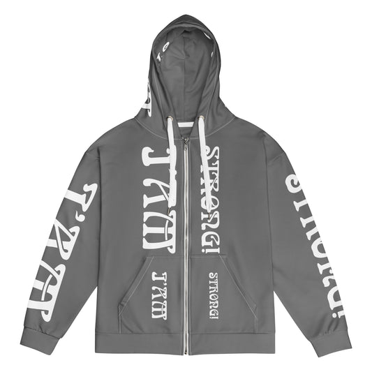 “I’AM STRONG!” Grey Unisex Zip Hoodie W/White Font